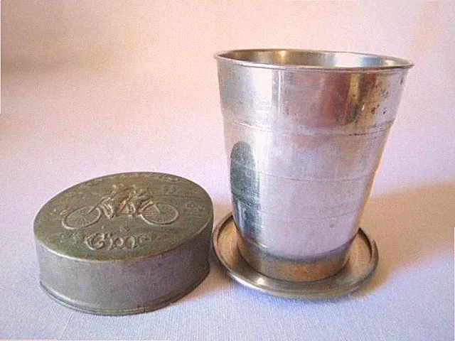 1897 Collapsible Embossed TANDEM BICYCLE Traveling Cyclists Cup, Bike Riders