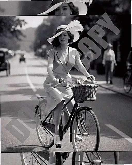 1935 An Elegant Lady Riding a Bicycle In New York City 8x10 Photo