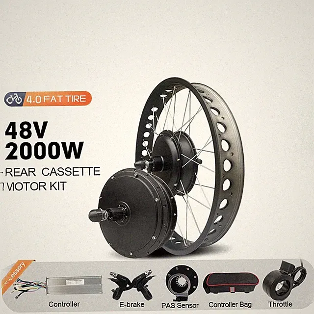 2000W 48V 20 24 26in Snow Fat E-bike Rear Cassette Brushless Gearless Hub Motor