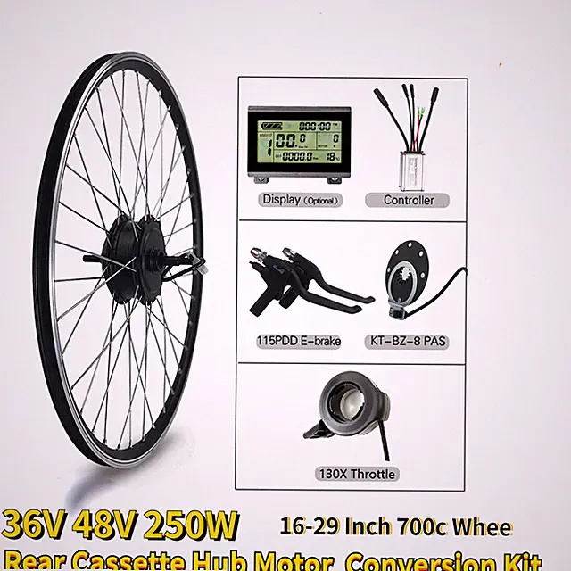 36V 48V 250W Rear Cassette Drive Brushless Gear Hub Motor Wheel Conversion Kit