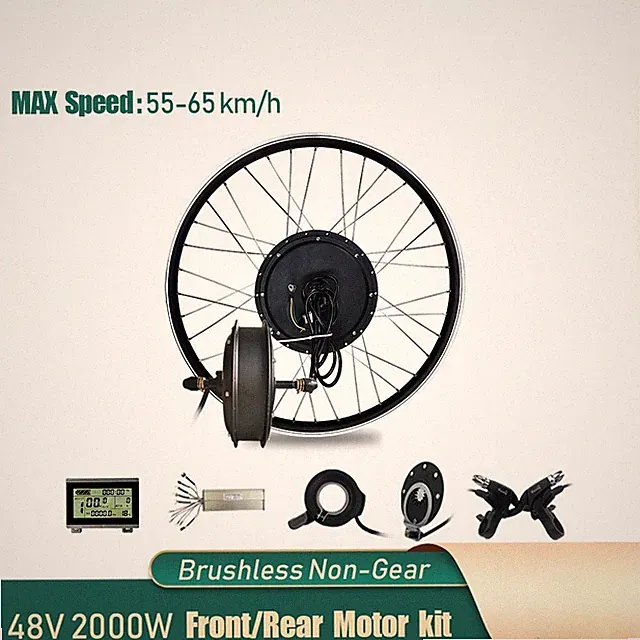 48V 2000W Electric Bike Brushless Non-Gear Front/Rear Motor Conversion Kit