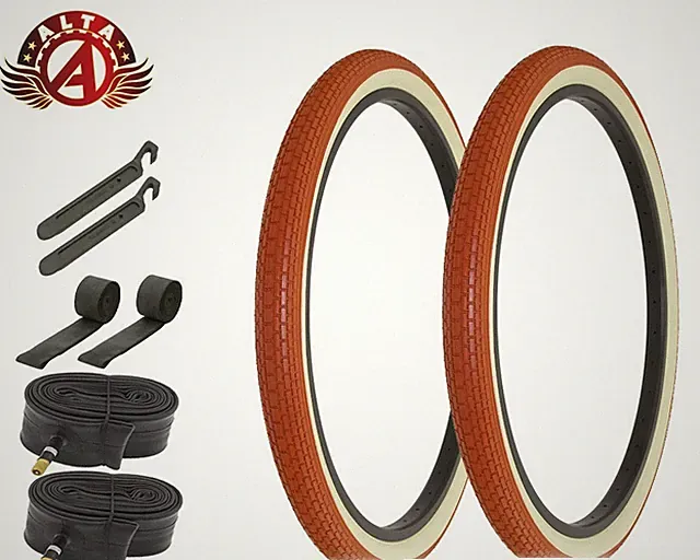 ALTA BICYCLE CRUISER WireBead TIRES 26x 2.125 CLAY CREAM CLASSIC BRICK 8pc SET.
