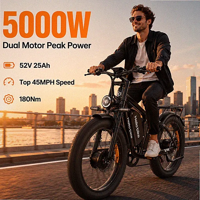 AWD Electric Bike for Adults Peak 5000W Fast 52V 45MPH Hydraulic Brakes E-Bikes