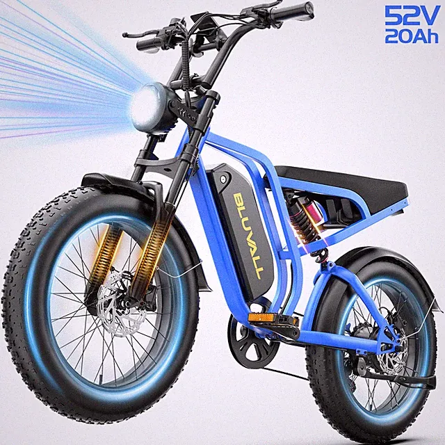 Bluvall 52V 20Ah 1500W 20" Fat Tires Commuter Electric Bike Adult 35 MPH 7 Speed