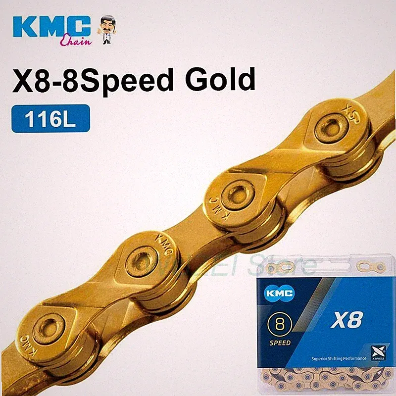 KMC X8 Road MTB Mountain Bike Gold Chain 6/7/8 Speed Bicycle 116L For Shimano US