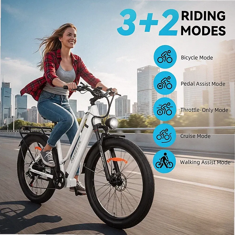 Paselec X8 27.5'' 48V 16Ah Electric Bicycle 8 Speed 28mph City E-Bike 1000W Peak