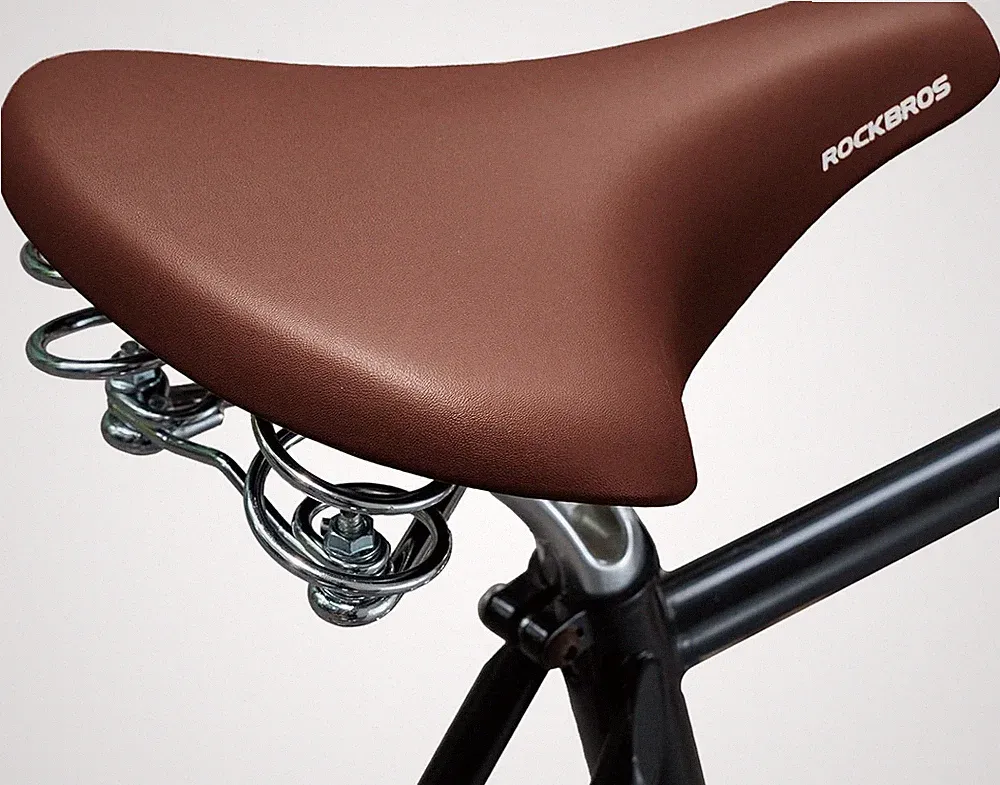 ROCKBROS Bike Seat Wide Comfort Cushion Waterproof Vintage Brown Bicycle Saddle