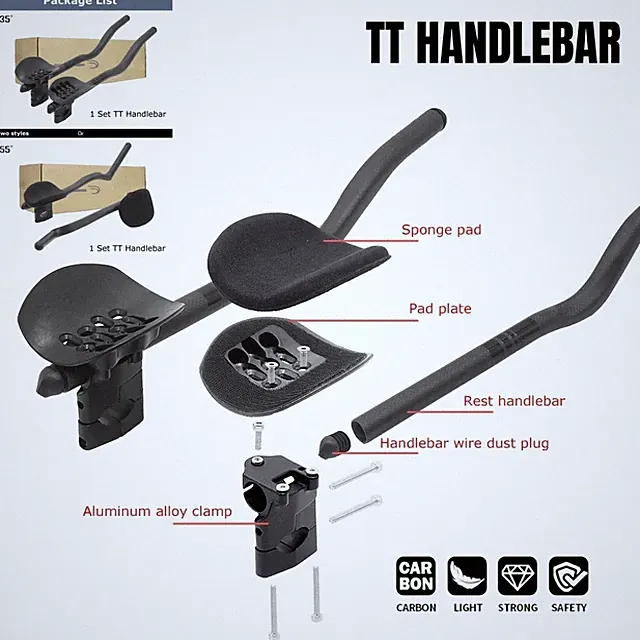 TT Time Trial Bike Aero Carbon Extensions Internal Routing Handlebar 35/55°